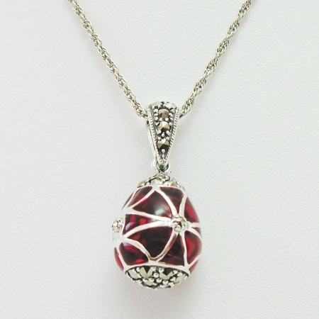 Red Enamel 'Faberge' Egg Pendant - Click Image to Close